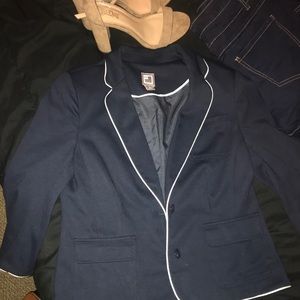 Navy blazer with white trim